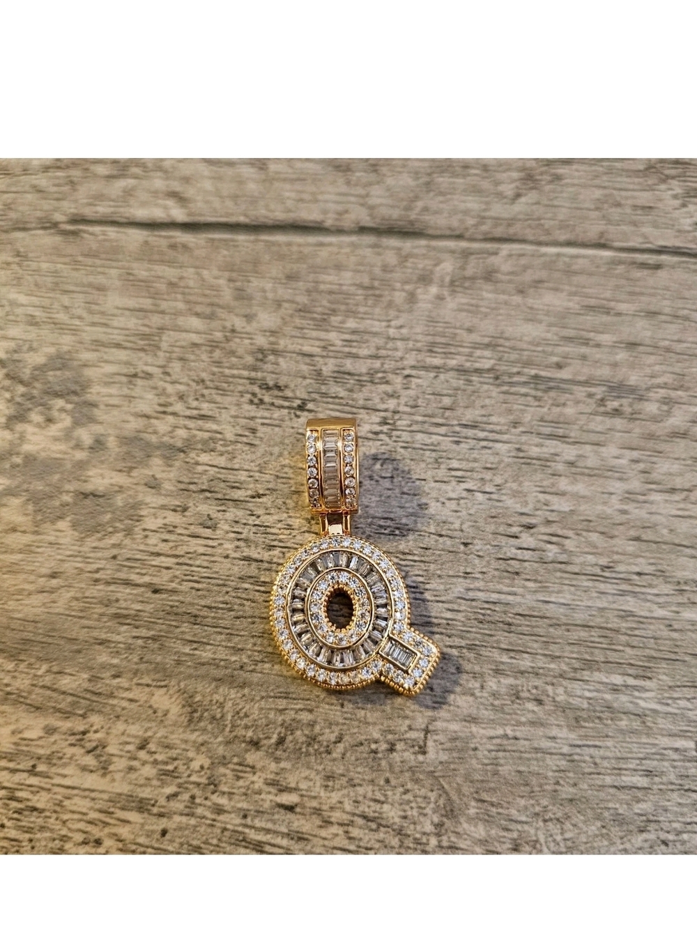Gold and Silver Pavé Letter Q Pendant Necklace Charm